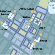 map of glass recycling drop off locations on Tulane's campus
