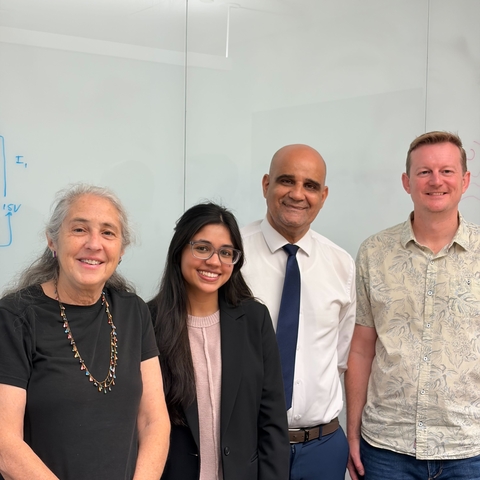 Yumnah Standing with her thesis commitee Dr. Wee, Dr. Gadir, and Dr. Fadok