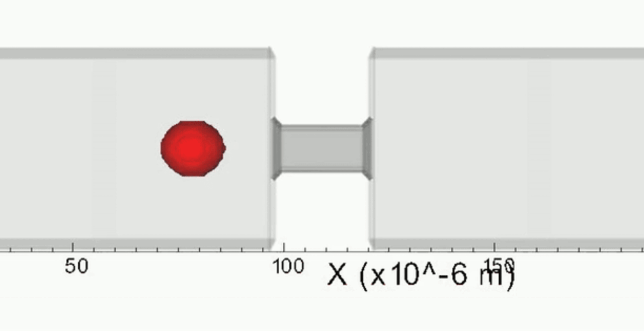Cell motion through a micro-channel with a constriction