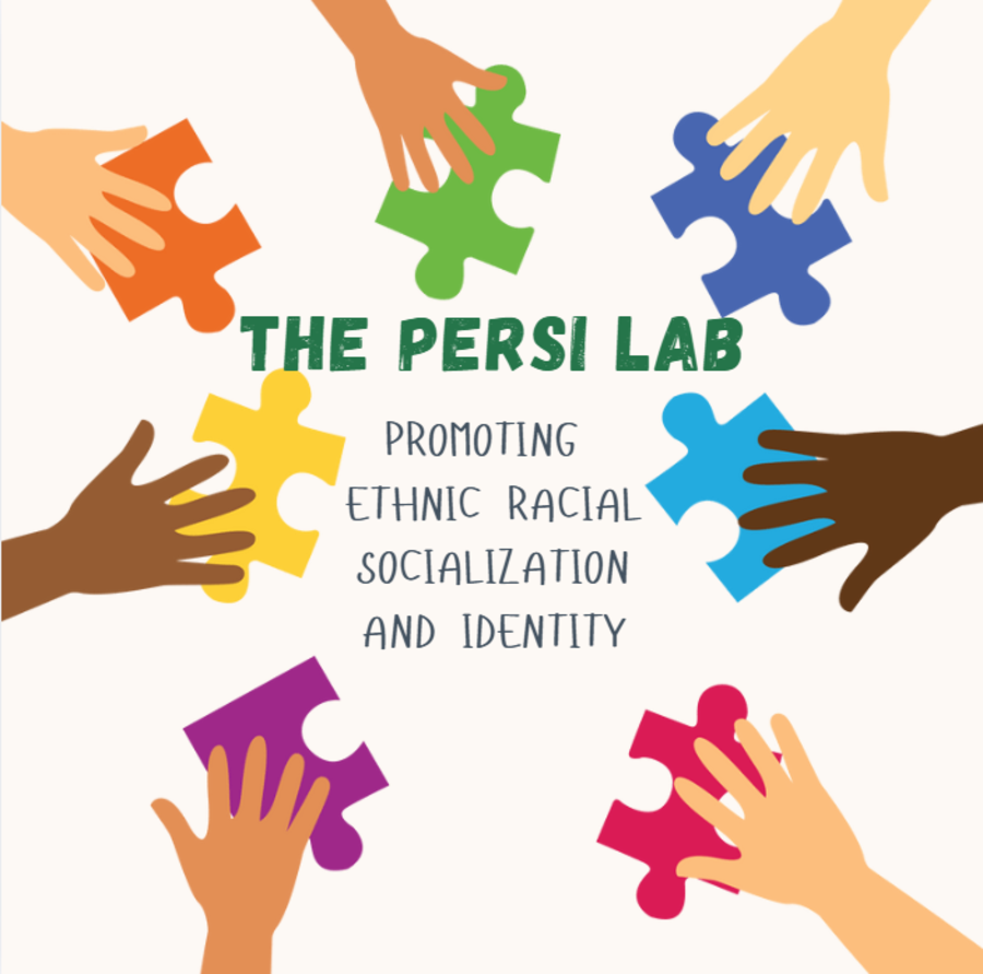 Hands holding puzzle pieces forming "The Persi Lab" and "Promoting Ethnic Racial Socialization and Identity"