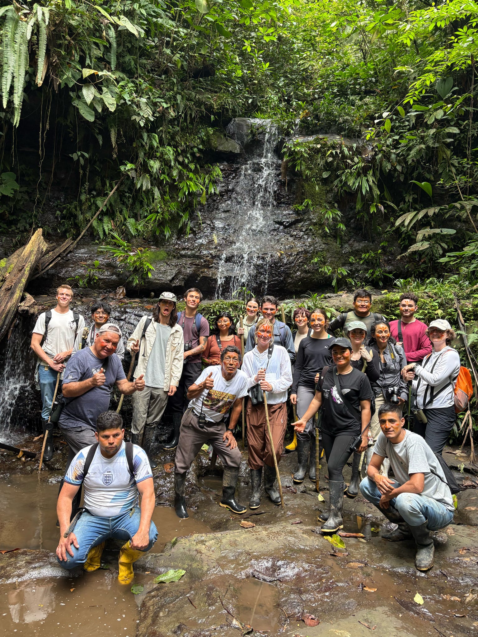 students by waterfall
